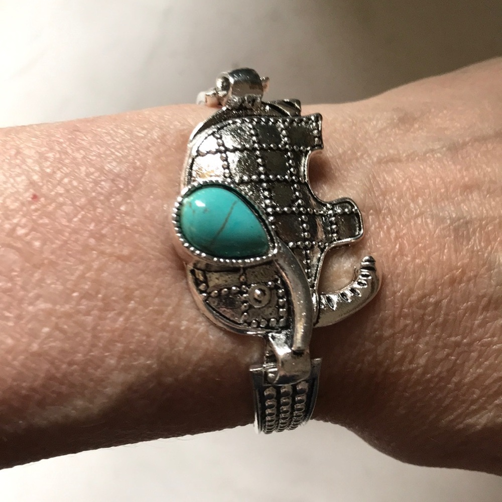 Faux Turquoise Elephant  Tibetan Silver Bracelet Adjustable